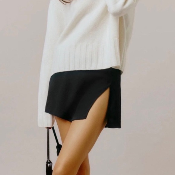 Reformation Dresses & Skirts - Reformation Margot Mini Skirt Black Side Slit Crepe - 2